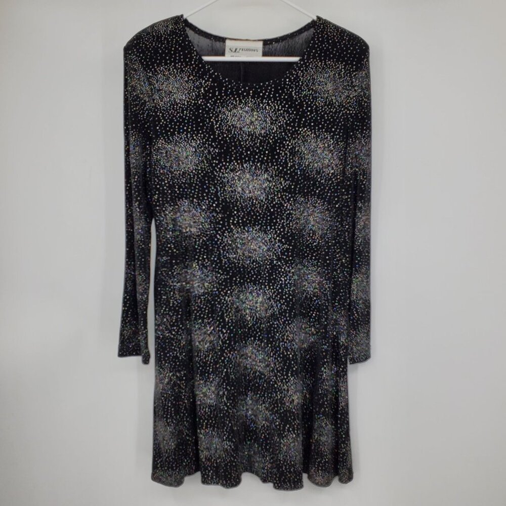 Vintage S.L. Fashions Black Velvet Shimmery Dotted‎ Dark Fairy Whimsical Dress
